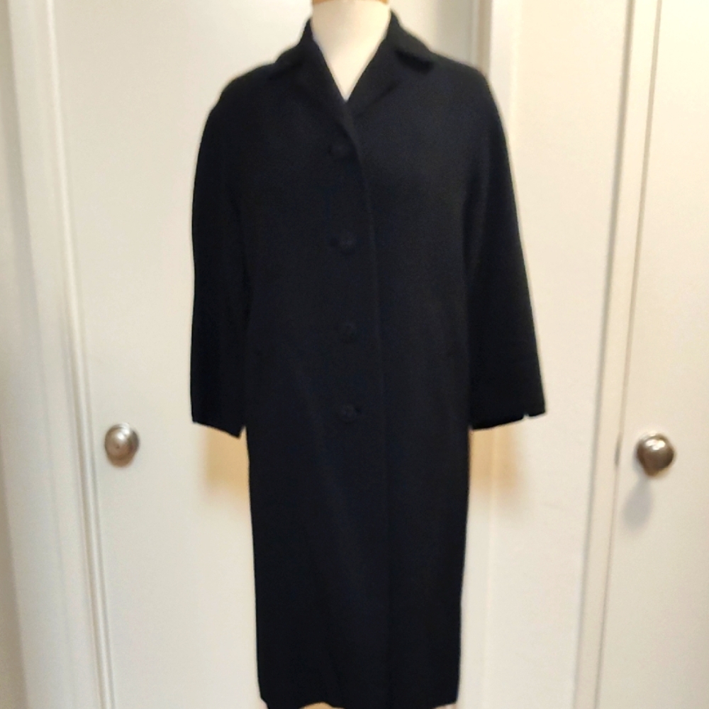 Classic Vintage Black Wool 3/4 Sleeve Coat M